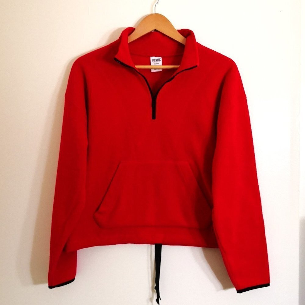 PINK Quarter Zip Cropped Fleece Jacket Red Size M‎